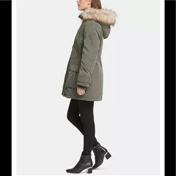 NWT,DKNY Faux-Fur-Trim Hooded Anorak, - Picture 2 of 16